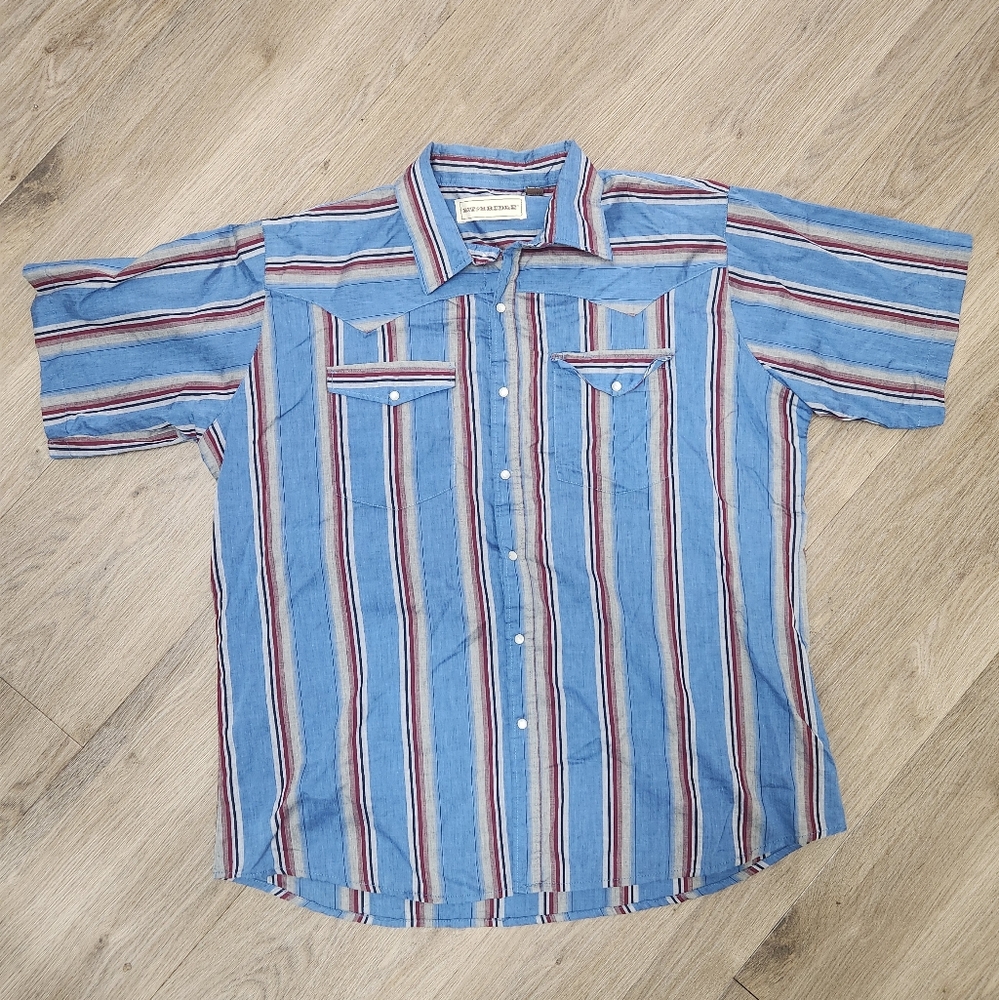 Vintage Bit & Bridle Striped Short Sleeve Shirt With Pearl Snaps Size 2XL